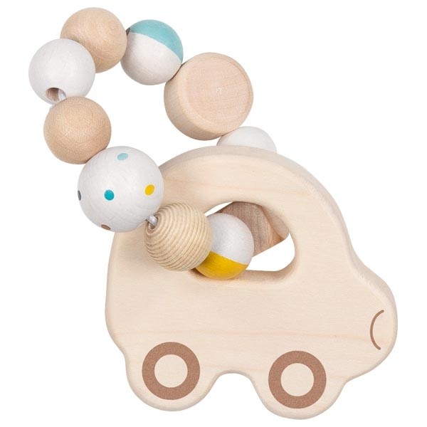 Baby Car Wooden Teething Ring & Grasping Rattle