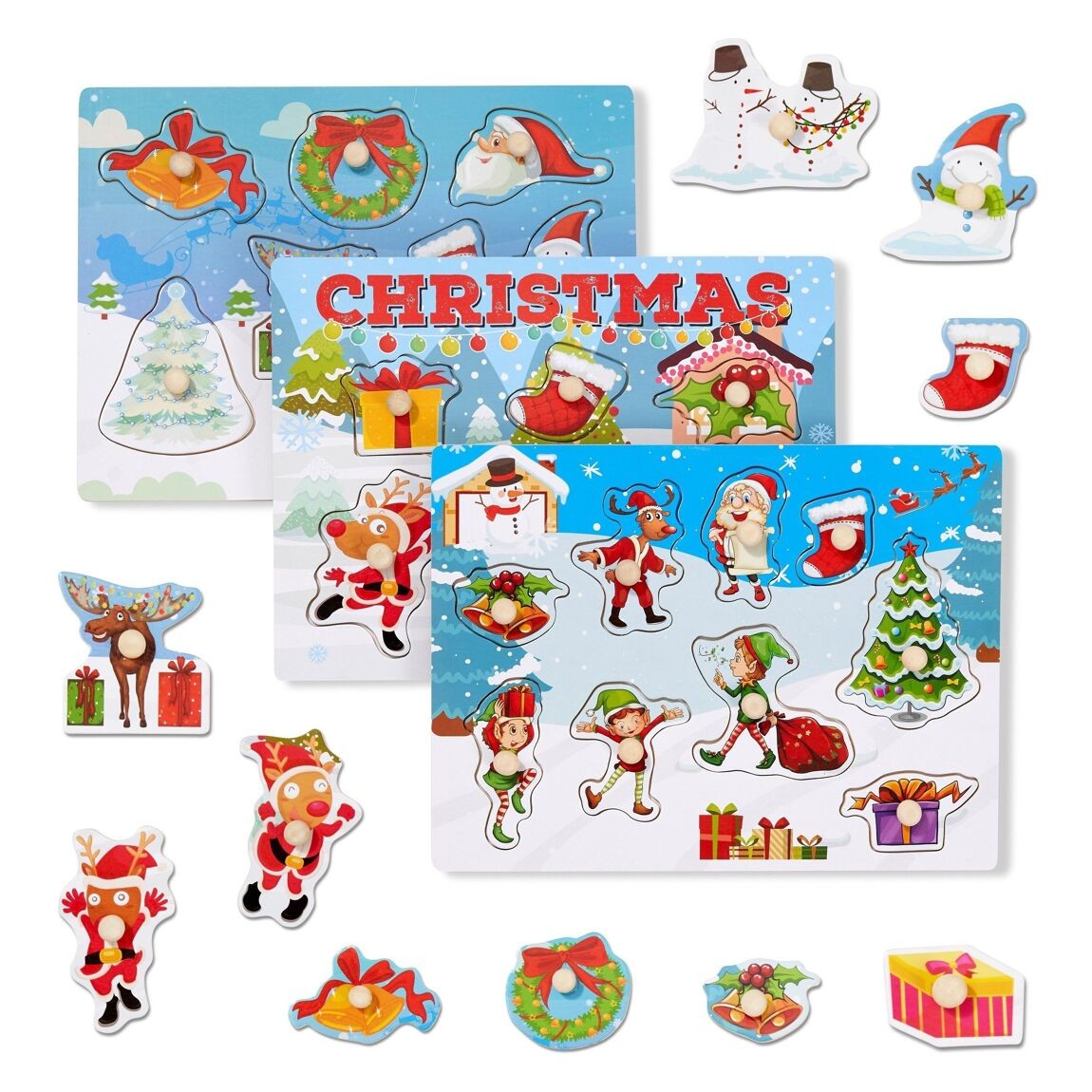 Wooden Christmas Peg Puzzles Set - Vue 2