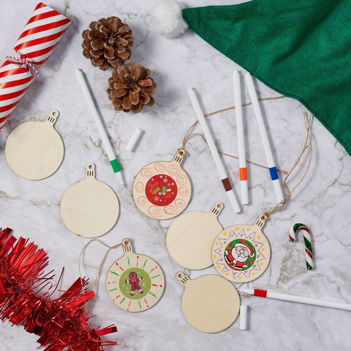 Set of 6 Paintable Wooden Christmas Baubles - DIY Crafts