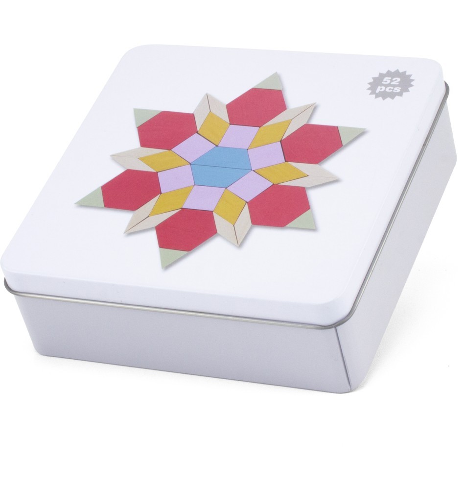 52-Piece Wooden Tangram Set in Metal Travel Box - Vue 4