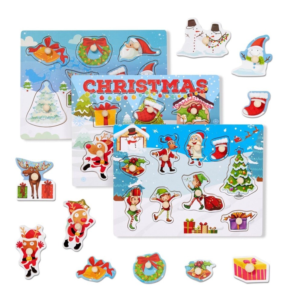 Wooden Christmas Peg Puzzles Set