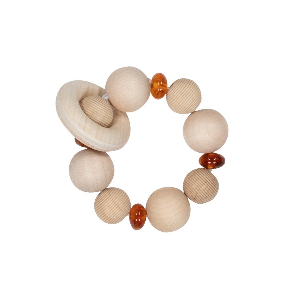 Natural Amber & Beech Wood Teething Rattle