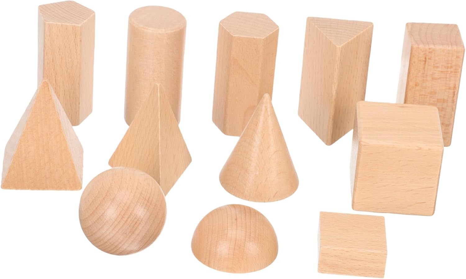 Wooden 3D Geometric Solids with Sensory Drawstring Bag - Vue 14
