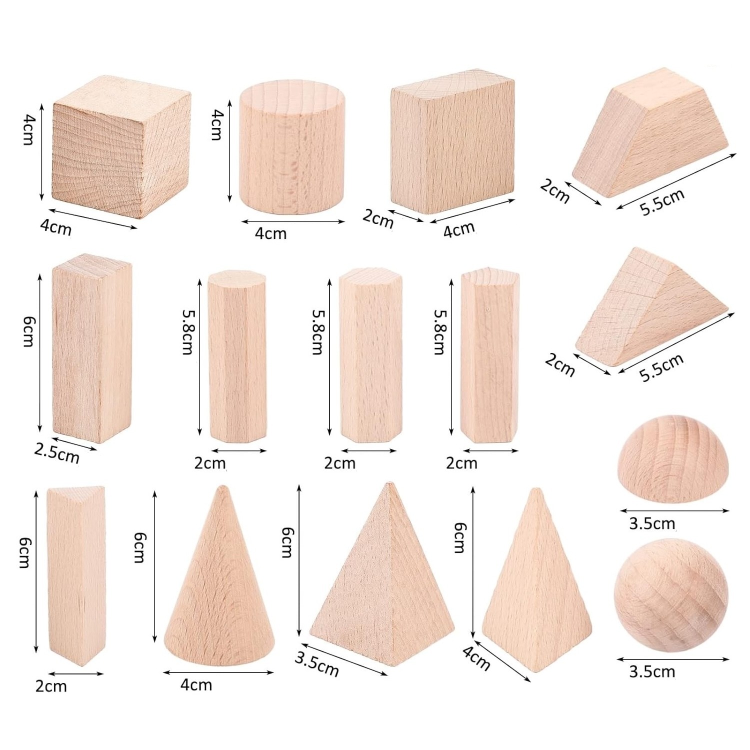 Wooden 3D Geometric Solids with Sensory Drawstring Bag - Vue 2