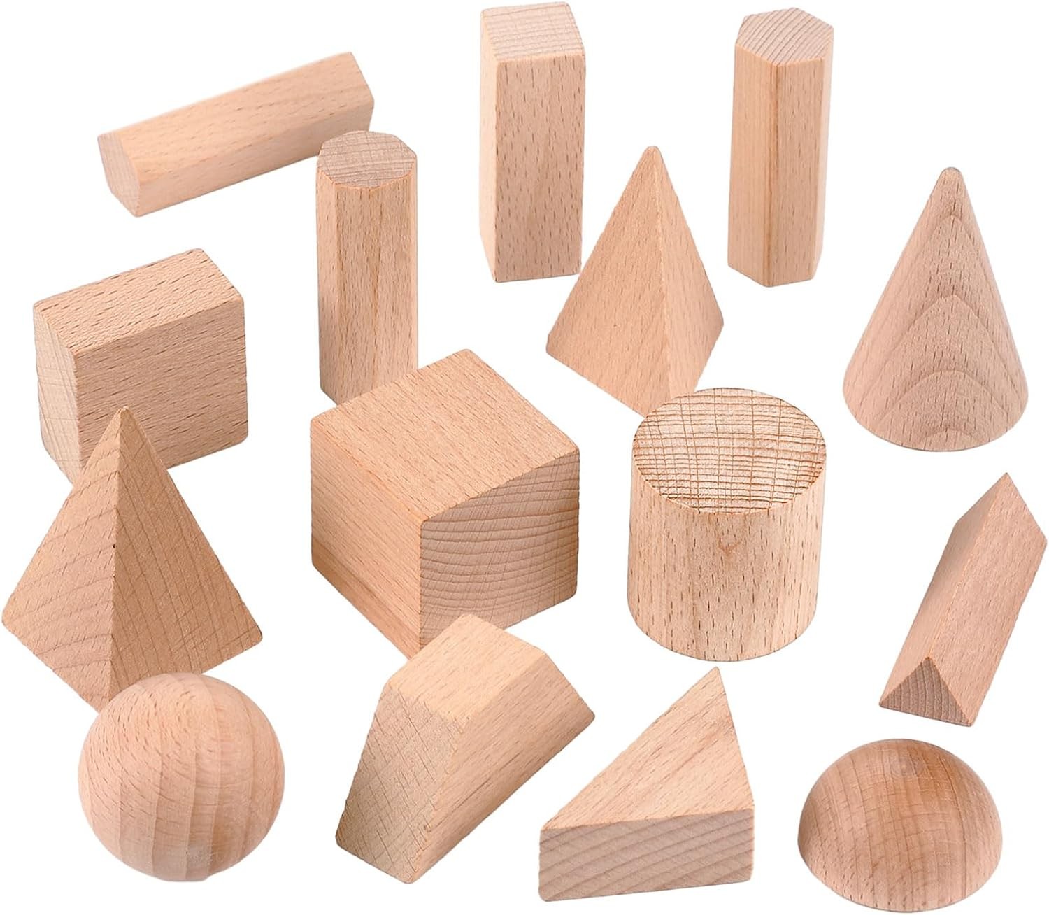 Wooden 3D Geometric Solids with Sensory Drawstring Bag - Vue 15