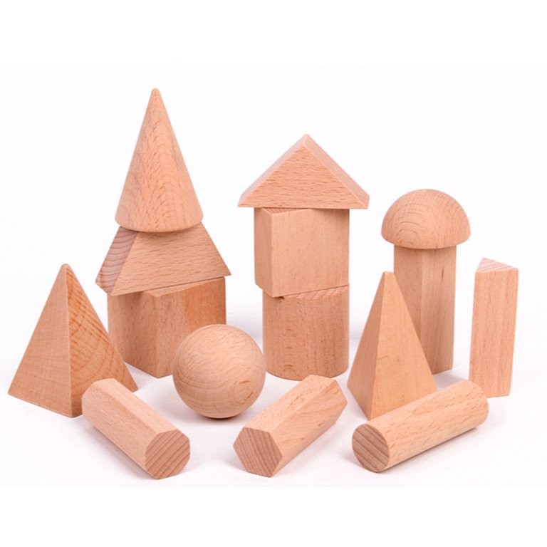 Wooden 3D Geometric Solids with Sensory Drawstring Bag - Vue 17