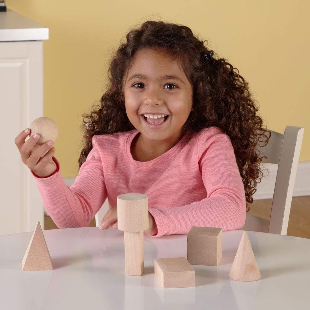 Wooden 3D Geometric Solids with Sensory Drawstring Bag - Vue 4