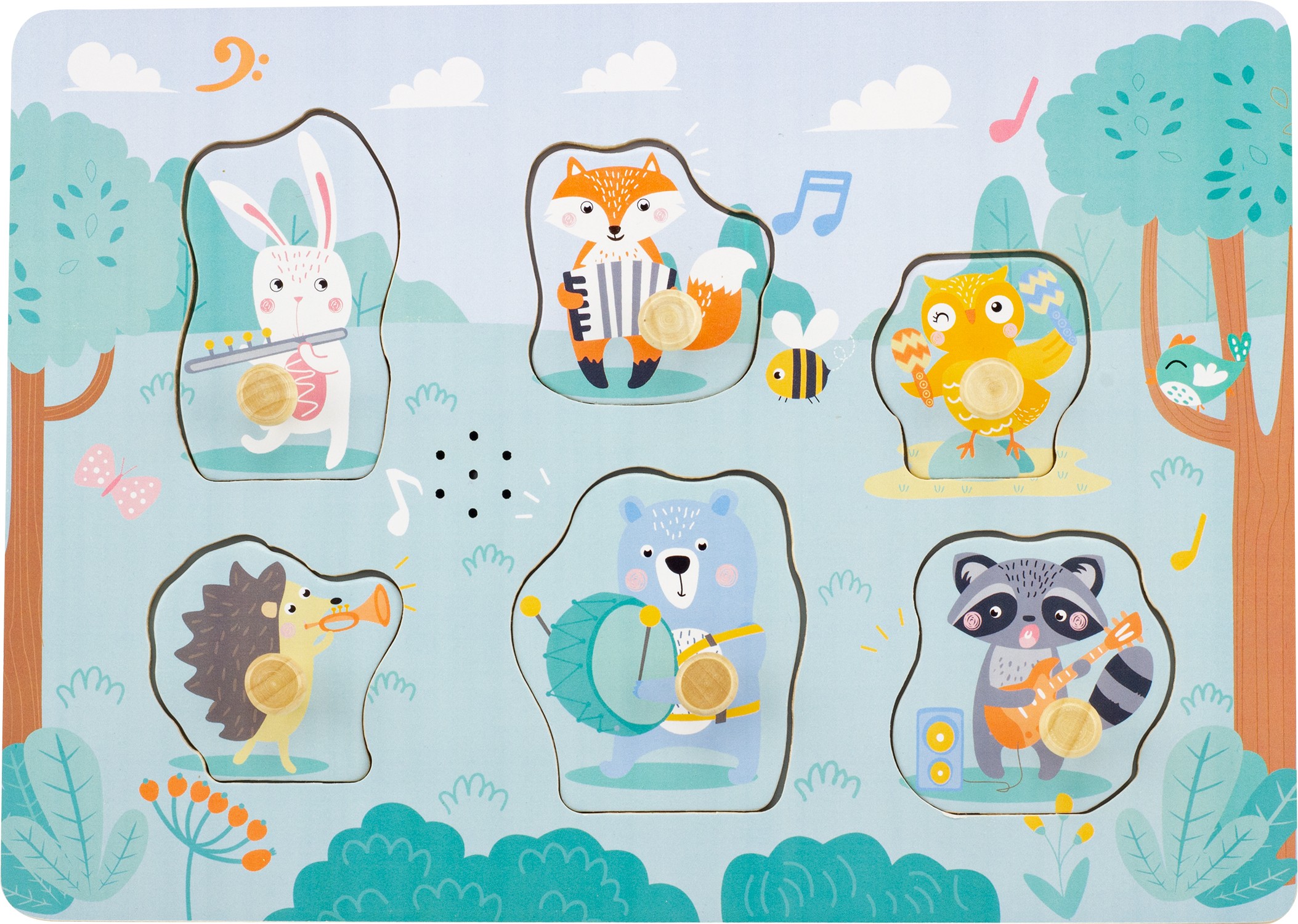Pastel Musical Animals Wooden Sound Peg Puzzle