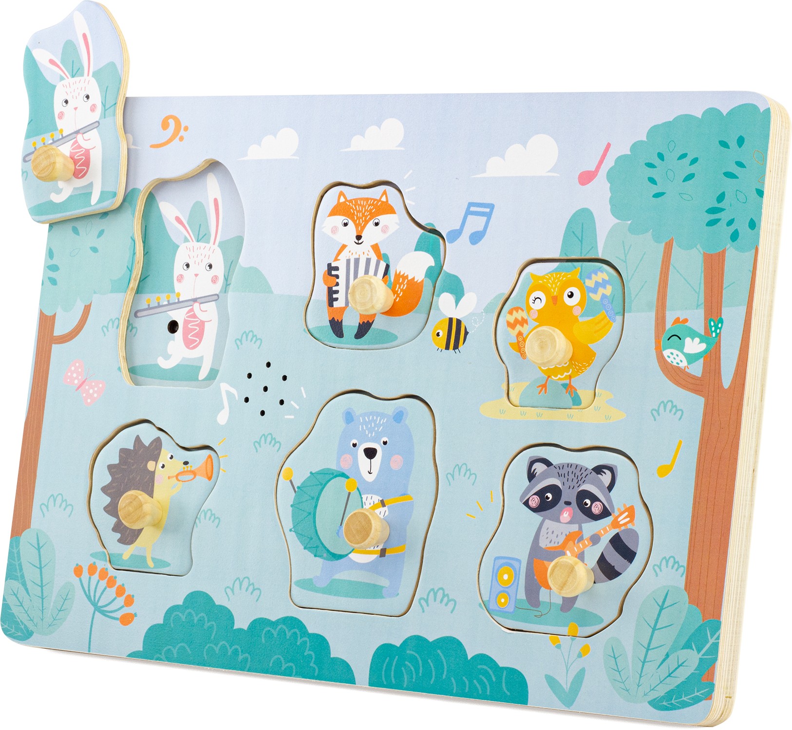 Pastel Musical Animals Wooden Sound Peg Puzzle - Vue 3