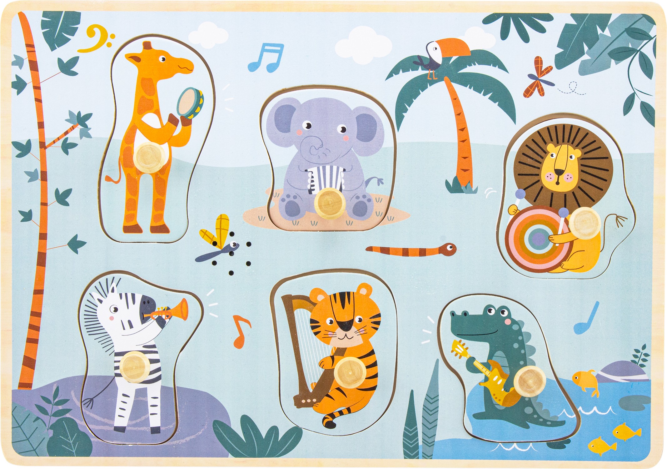 Safari Musical Animals Wooden Sound Peg Puzzle