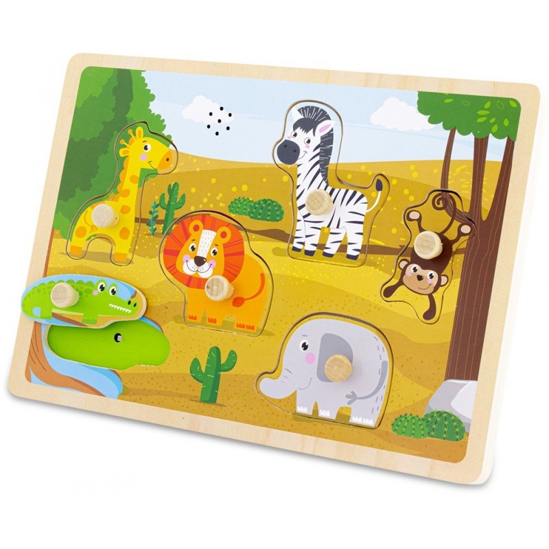 Savanna Animals Wooden Sound Peg Puzzle - Vue 3