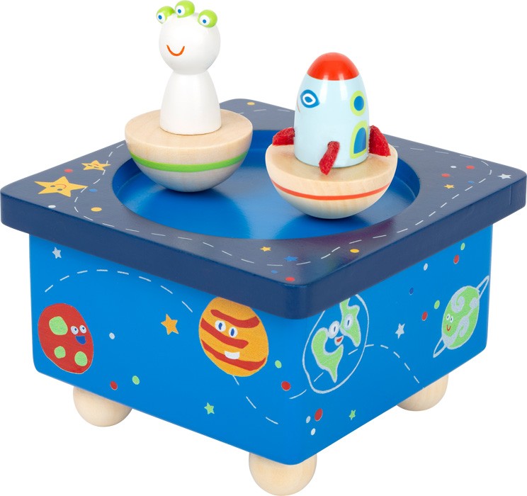 Outer Space Wooden Musical Wind-Up Music Box