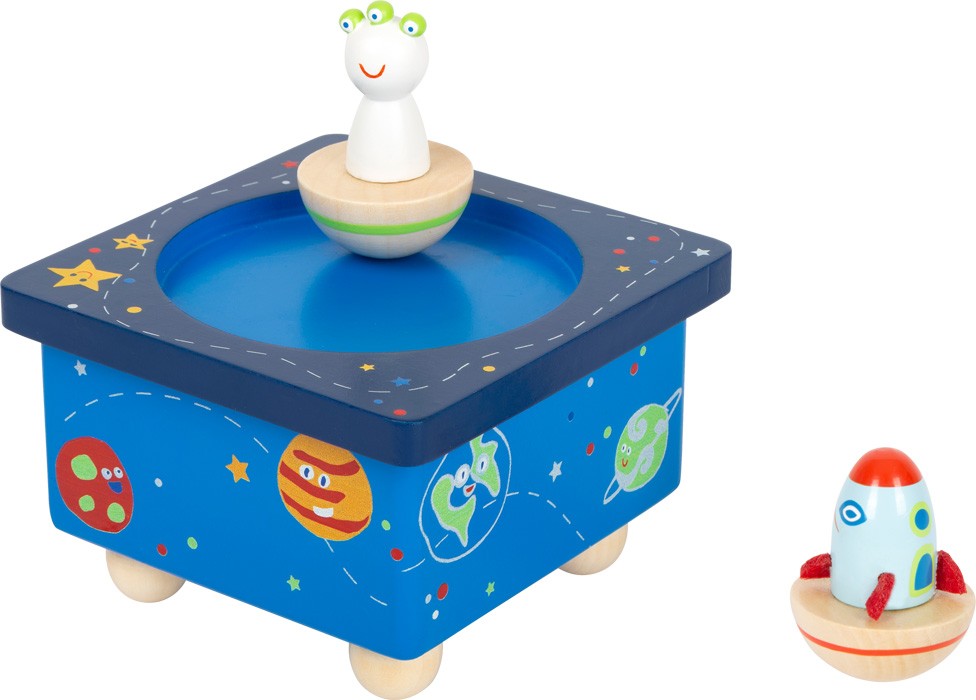 Outer Space Wooden Musical Wind-Up Music Box - Vue 2