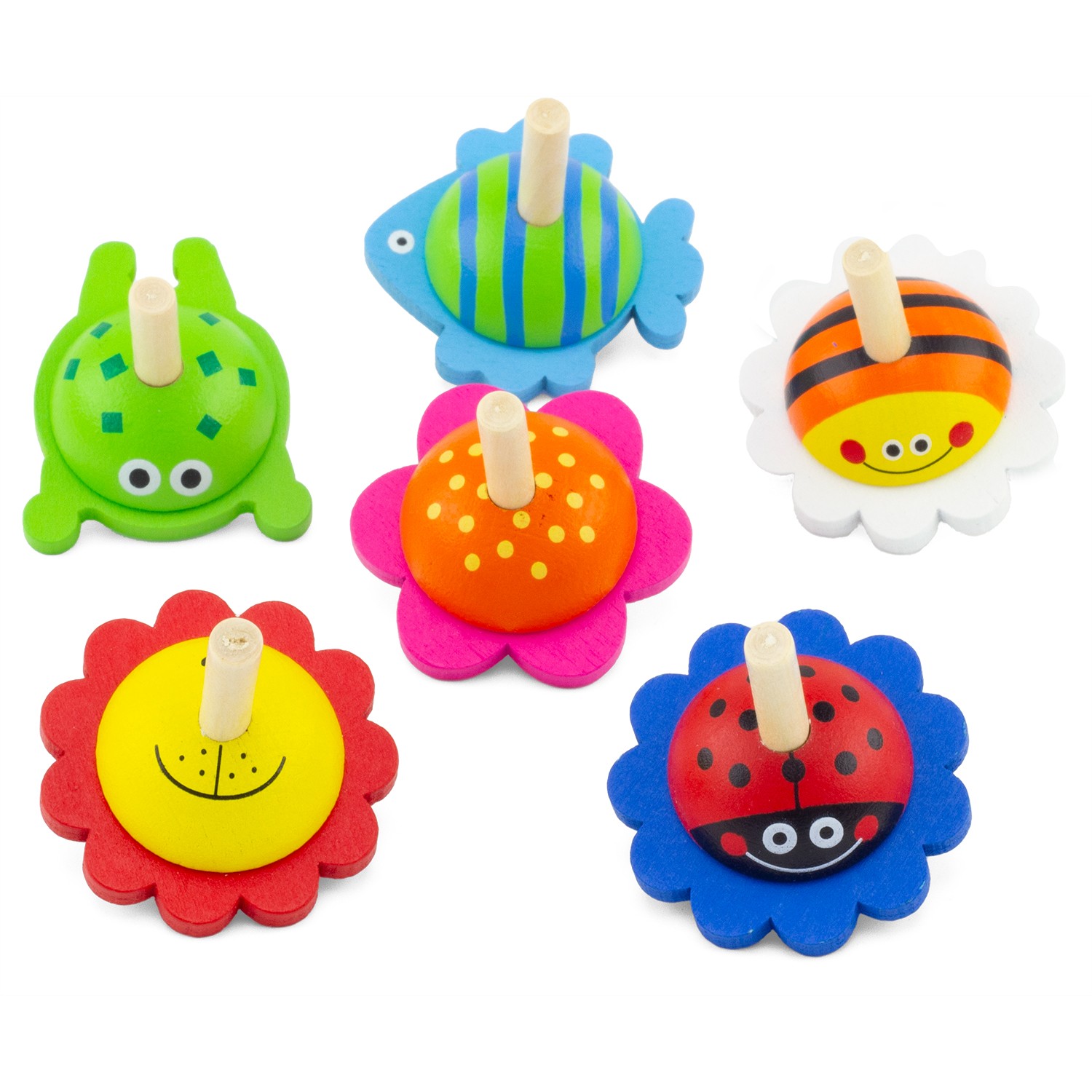 Woodland Animals Handcrafted Wooden Spinning Tops - Vue 2